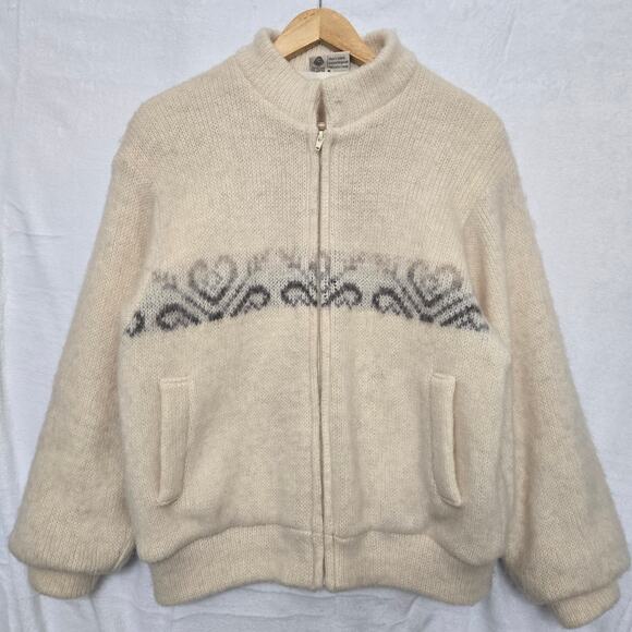 Samband of Iceland Womens Vtg 80s Ski Cabin Fair Isle Nordic Wool Zip Jacket M - Picture 4 of 12